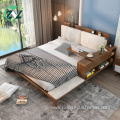 Wood Bedroom Furniture USB Storage Space Multifunctional Bed